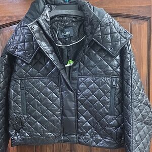 BCBG Shiny Black Quilted Jacket